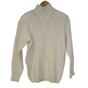 Vintage‎ Ann Taylor Cable Knit Wool Sweater Turtleneck Ivory Cream
